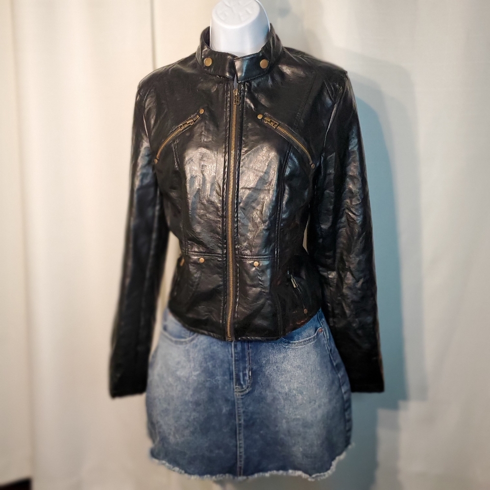 Deb Size Large Sexy Faux Leather Women’s Black Jacket - Picture 12 of 13